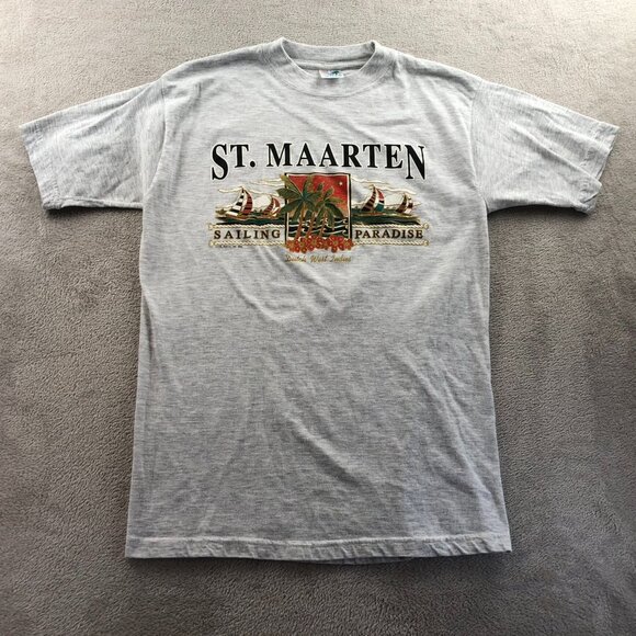 Beach Club Mens St. Maarten Sailing Paradise T-Shirt Medium Gray Graphic Tee - Picture 8 of 9